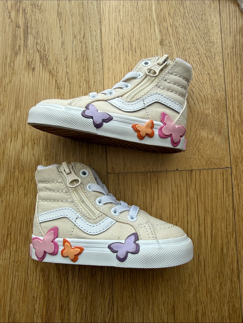 Vans Toddler Beige High-Top Sneakers with Pink, Purple & Orange Butterflies